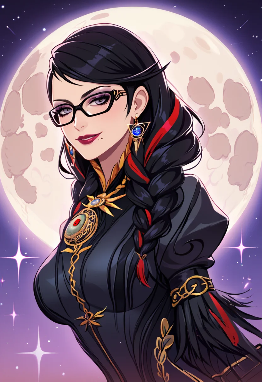PonyXLV6_Scores,source_anime,masterpiece,best quality, highly detailed,cinematic,unity 8k wallpaper, amazing quality, masterpiece, best quality, UHD, perfect anatomy,
BREAK
<lora:bayonneta:0.8>cereza, 1girl, bayonetta, mole under mouth, mole, weapon, makeup, braid, jewelry, twin braids, red hair, earrings, gun, solo, black hair, glasses, gloves, eyeshadow, multicolored hair, streaked hair, long hair, lipstick, looking at viewer, clothing cutout, smile, moon, ribbon, bangs, holding,upper body,