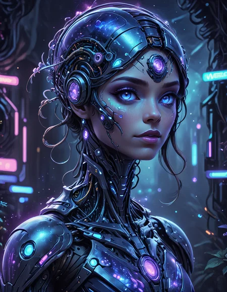 novuschroma14 style cyborg woman looking at viewer <lora:novuschroma14 style:1> <lora:sdxl_lightning_8step_lora:1> <lora:FaeTastic Details:1>
