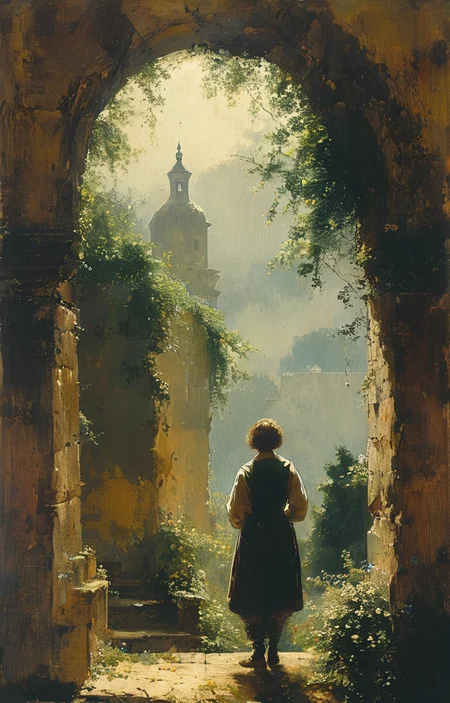 masterpiece,best quality,<lora:tbh299-sdxl:0.9>,illustration,style of Carl Spitzweg A bottle of perfume in garden