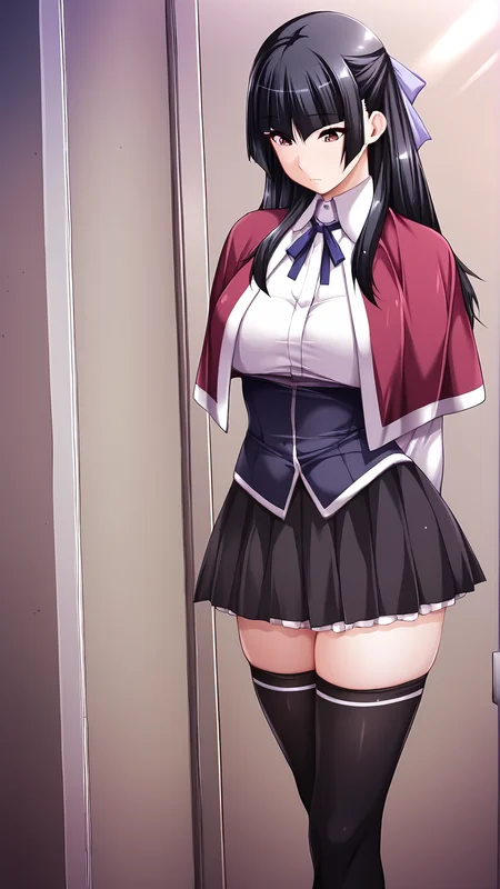 amazing quality,absurdres,best quality,masterpiece,highres,newest,detailed,detailed body,detailed face,masterpiece,best quality,solo,
Chika Kamitori,1girl,black hair,long hair,ribbon,capelet,long sleeves,school uniform,pleated skirt,black skirt,black thighhighs,zettai ryouiki,<lora:ç¥å æºé¦:0.8>,