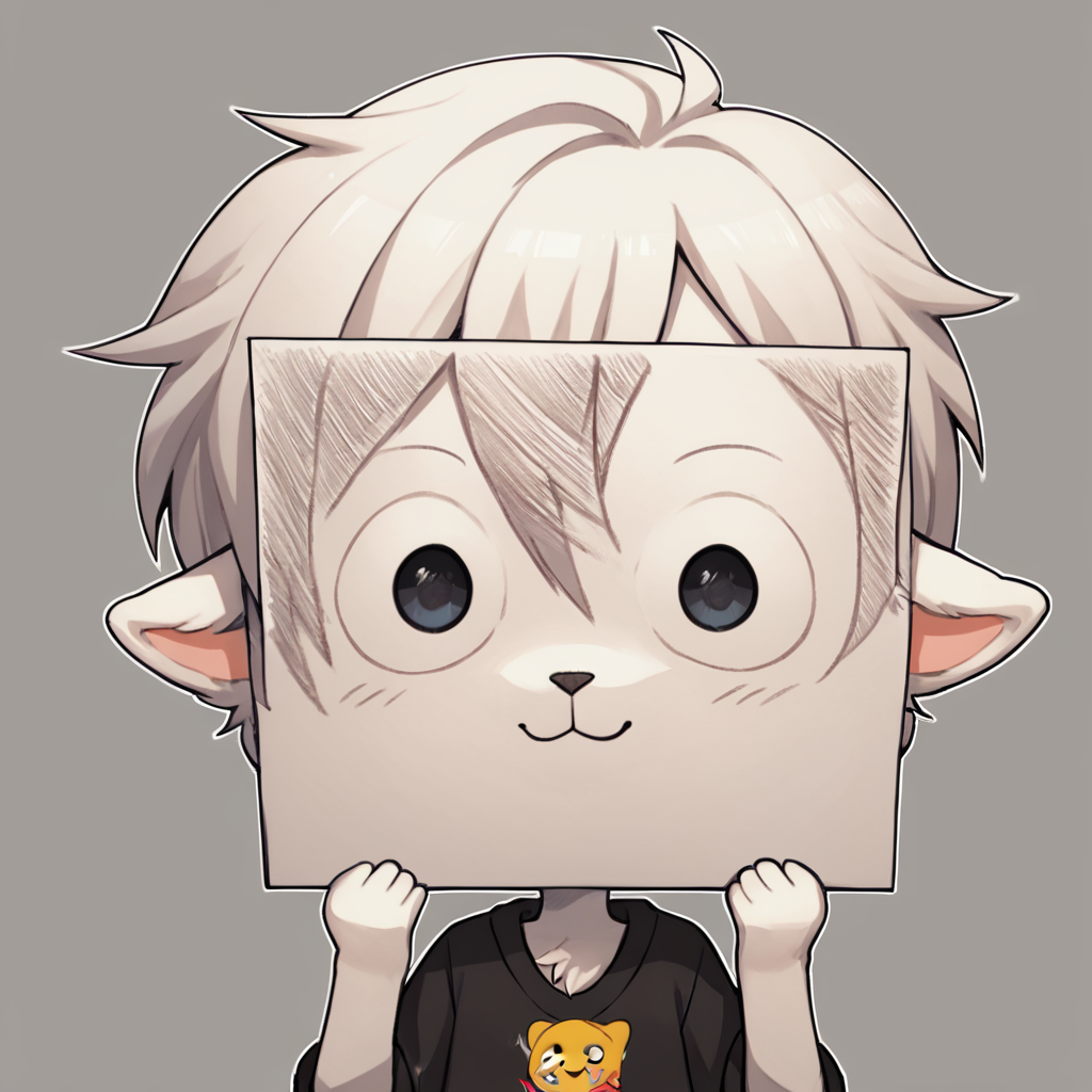 score_9, score_8_up, score_7_up, <lora:PaperLikeFacePony:0.8> PaperLikeFace,1boy,boykisser,:3,white fur,furry,holding paper with emoji face,ears,big eyes,big black pupils,black iris