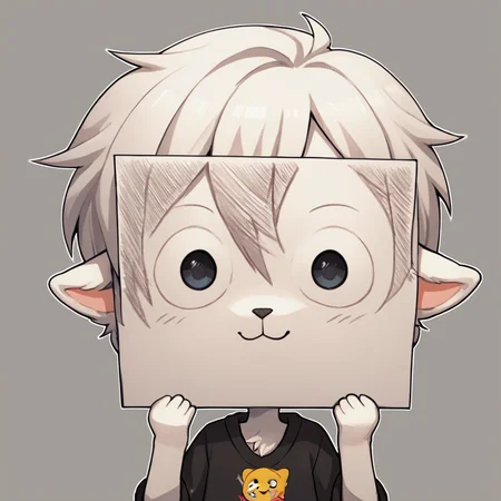 score_9, score_8_up, score_7_up, <lora:PaperLikeFacePony:0.8> PaperLikeFace,1boy,boykisser,:3,white fur,furry,holding paper with emoji face,ears,big eyes,big black pupils,black iris