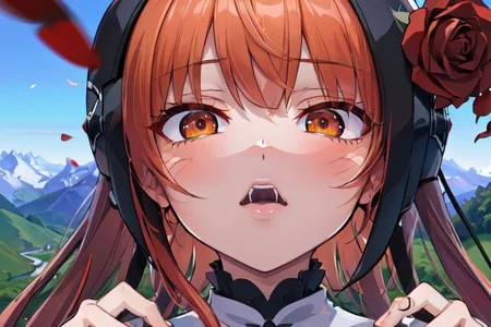 (masterpiece:1.4), 4K8K, (anime style), (high shutterspeed:1.4), (sharp edges),
SyFyEye1,
flower rose, 1woman prey with hands togather, neeling, leaning foward,
wearing Celtic style dress, (Detailed face, Detailed eyes),
im orange colored roses, Alps in the background,