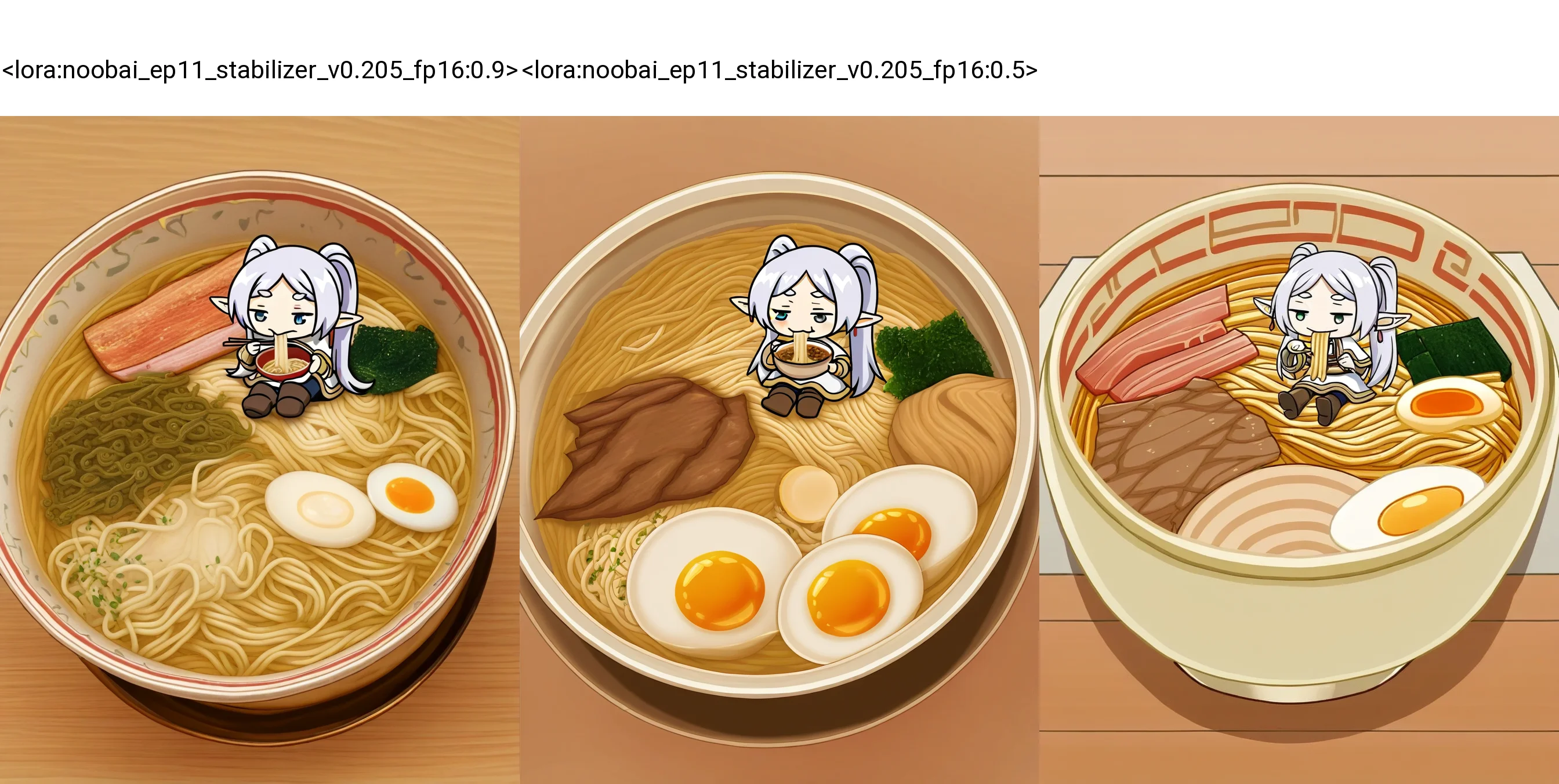 <lora:stable_dark_nbep10_v0.3:0.2><lora:noobai_ep11_stabilizer_v0.205_fp16:0.9>Delicious bowl of steamy ramen,egg,thick cuts of meat,veggies,noodles,salty broth,frieren,mini person,chibi,sitting,eating,