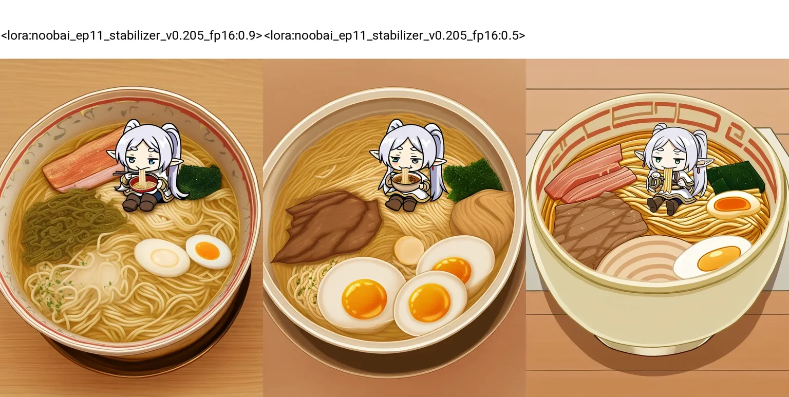 <lora:stable_dark_nbep10_v0.3:0.2><lora:noobai_ep11_stabilizer_v0.205_fp16:0.9>Delicious bowl of steamy ramen,egg,thick cuts of meat,veggies,noodles,salty broth,frieren,mini person,chibi,sitting,eating,