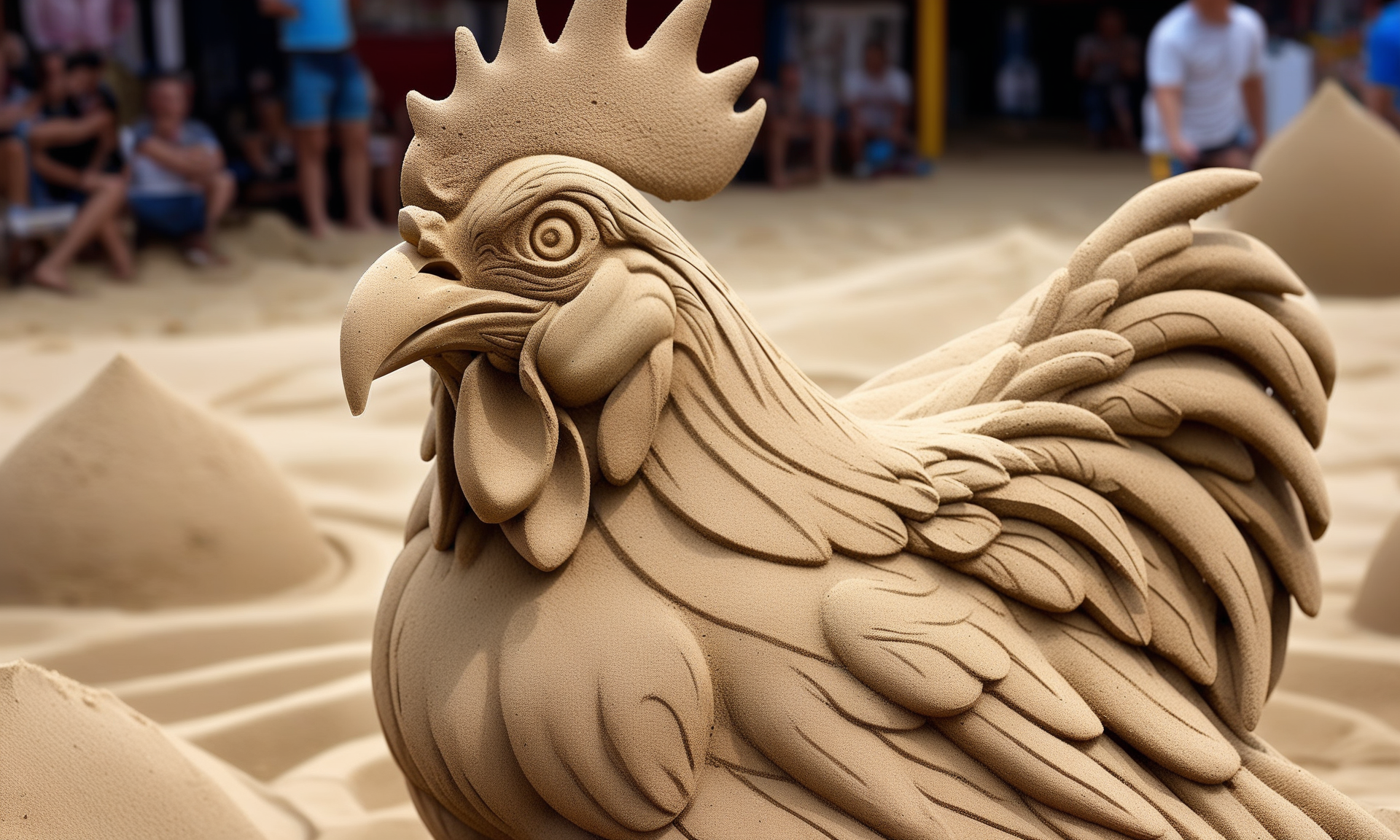 <lora:sandsculpturecd_xl-000006:0.8>,a statue of a cock made of sand on sandbeach,full body,sandsculpturecd_xl,sand sculpture,outdoors,chinese zodiac,cutie,cute,still life,animal statue,front view,facing viewer,looking at viewer,fine art,(Unbelievable Digital Artwork:1.3),CGSociety,ArtStation,master works, 8K, HDR, UHD, masterpiece, best quality, highly detailed, high resolution, finely detail, extremely detailed, ultra detailed, wallpaper