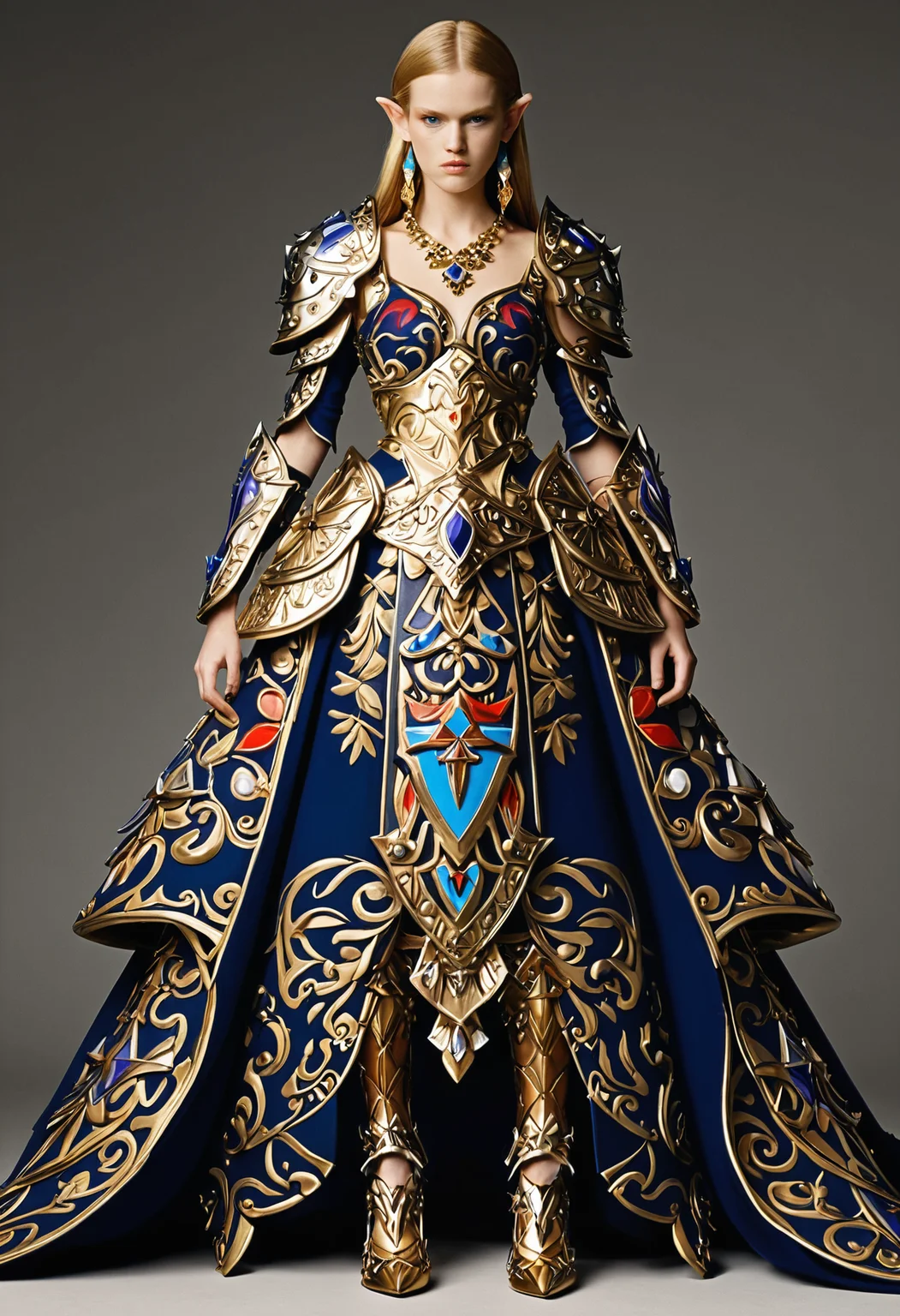 Legend of Zelda style <lora:Alexander McQueen-concept art-000005:1>, alexander mcqueen, concept art, armor dress . Vibrant, fantasy, detailed, epic, heroic, reminiscent of The Legend of Zelda series