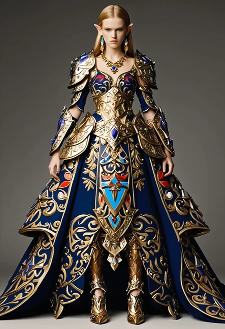 Legend of Zelda style <lora:Alexander McQueen-concept art-000005:1>, alexander mcqueen, concept art, armor dress . Vibrant, fantasy, detailed, epic, heroic, reminiscent of The Legend of Zelda series