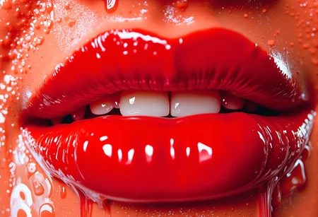 bv-colpaidri. A high-resolution image of a woman's lips, embellished with sparkling paint droplets, the glossiness highlighted by studio light, with subtle reflections enhancing the glossy surface, <lora:bv-colorful-paint-dripping-v1.safetensors:1.0:1.0>