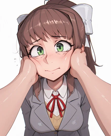 <lora:shiba:1> shibansfw,
(masterpiece), (best quality), (ultra-detailed), amazing quality, very aesthetic, illustration, perfect composition, intricate details, absurdres, incredibly absurdres, shiny skin, realistic,
shibansfw, green eyes, brown hair, 1girl, school uniform, long hair, pov, ribbon, ponytail, jacket, simple background, white background, grey jacket, solo focus, shirt, white ribbon, neck ribbon, white bow, bow, pov hands, hair bow, white shirt, closed mouth, collared shirt, s face, tearing up, red ribbon, tears, breasts, looking at viewer, general