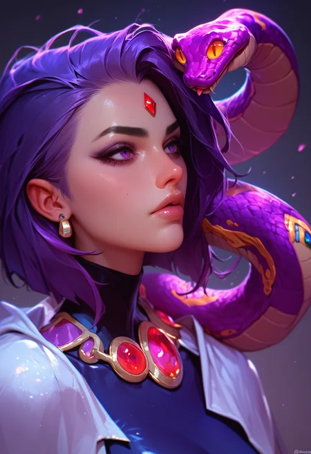 score_9, score_8_up, score_7_up, 
Raven (Teen Titans), snake on shoulder, upper body,
hkmagic