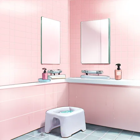 bathroom,mirror,indoors,tile wall,bath stool,no humans