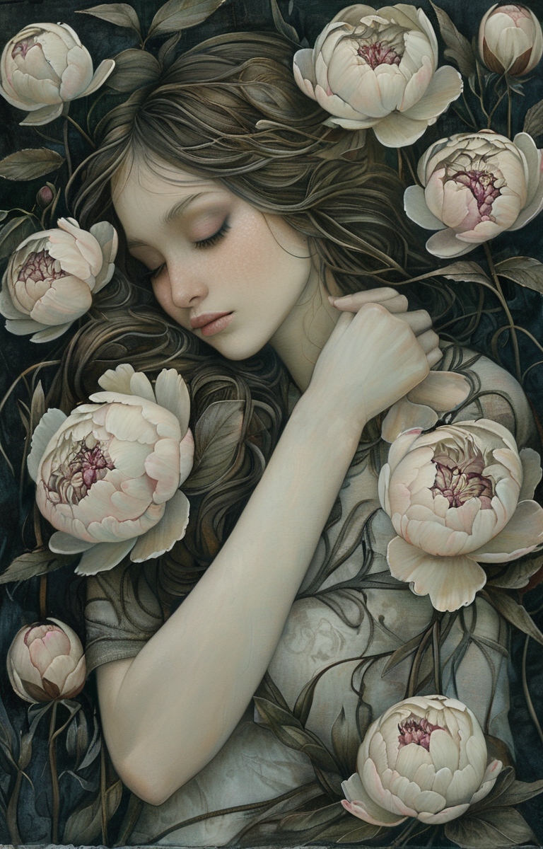 masterpiece,best quality,<lora:tbh220-sdxl:0.9>,illustration,style of Jessica Galbreth decaying peonies