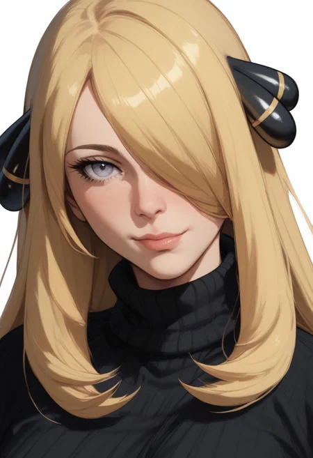 score_9, score_8_up, score_8, score_7_up, score_7, ((close up)), face focus, Expressiveh
BREAK
1girl, solo, Cynthia (pokemon), very long hair, hair over one eye, hair ornament, , large breasts looking at viewer, head tilt, seductive look, aroused, horny, standing, black turtleneck sweater, light smile
BREAK
white background