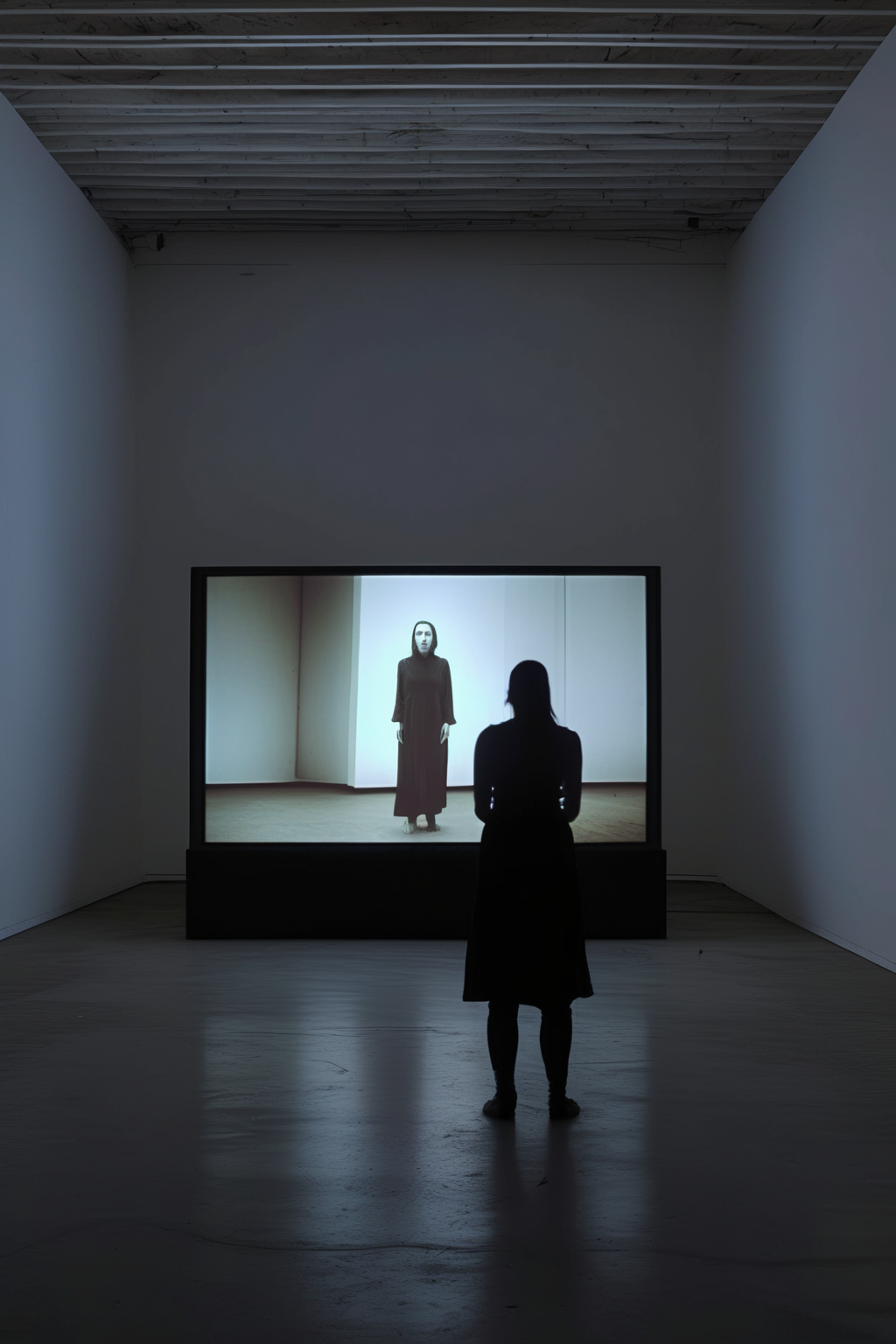 <lora:Video installation:1>Video installation - Video art featuring a performance art piece that is recorded and edited into a cinematic narrative, blurring the boundaries between live performance and film
