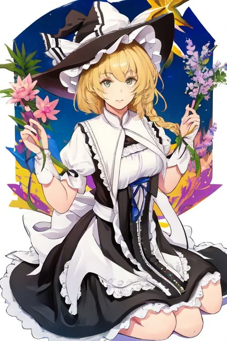 solo, 1girl, solo_focus, (((masterpiece))), ((best quality)), ((ultra-detailed)), ((too_many)):16, high resolution, absurdres, highres, ultra-detailed 8k unity wallpaper,
kirisame_marisa_(curiosities_of_lotus_asia), kourindou marisa, huge_breast,