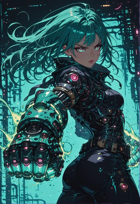 masterpiece, best quality, good quality, very aesthetic, absurdres, newest, 8K, depth of field, focused subject,
XenoPulse,
stylized, gold and neon color palette, godlike, wabi sabi, 1girl, looking at viewer, dynamic angle, from side, gates, heaven, 
wielding green teal glowing radioactive energy gauntles as weapon, dynamic attacking pose, neon green teal energy gauntlet, punching against the viewer, motion lines, speed_lines, dynamic shot, motion_blur, wind_effect, fast_movement, shockwave
<lora:MoriiMee_Gothic_Niji_Style_Illustrious_r1:0.25>
<lora:ck-nc-cyberpunk-IL-000011:0.9>
 <lora:XenoPulseIL:1>