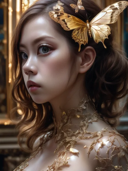 photo, 8k portrait of beautiful cyborg with brown hair, intricate, elegant, highly detailed, majestic, digital photography, art by artgerm and ruan jia and greg rutkowski surreal painting gold butterfly filigree, broken glass, (masterpiece, sidelighting, finely detailed beautiful eyes: 1.2), hdr, realistic, high definition, kwf, <lora:kwFemaleBeta28_SDXL_v1-000009:1>