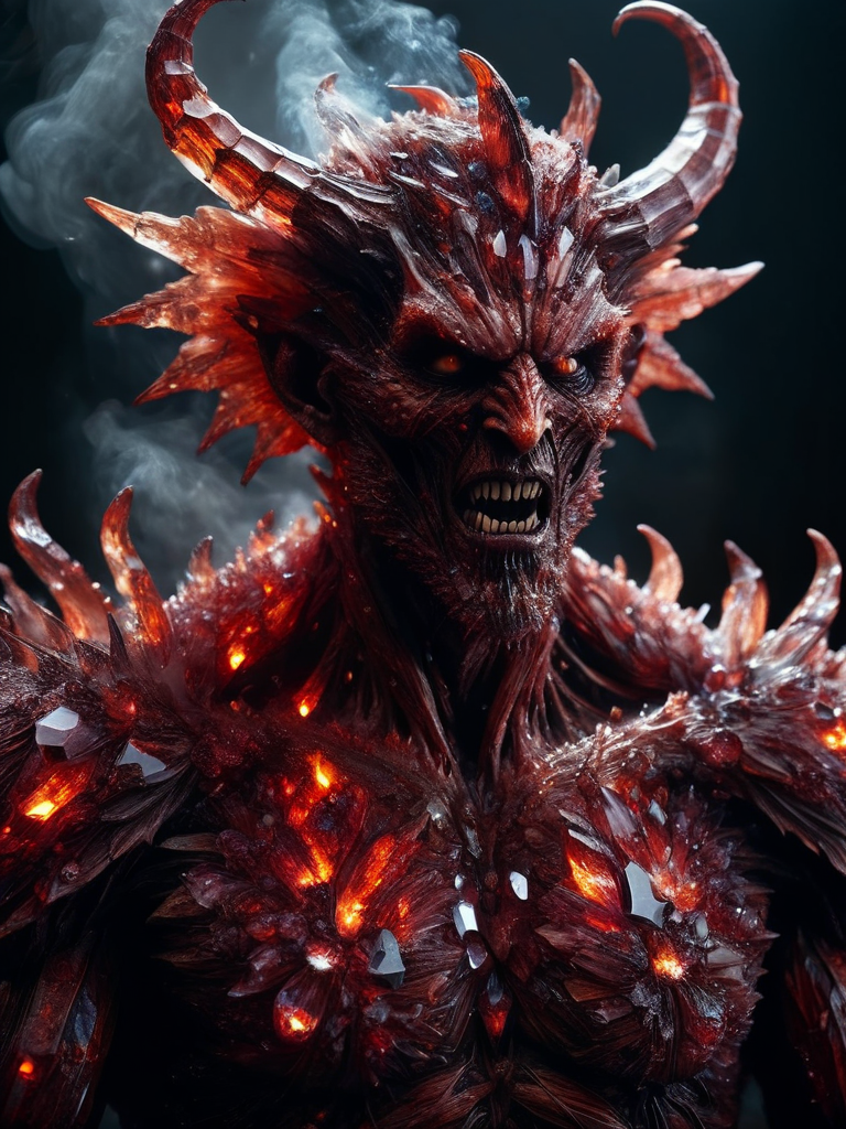 Horror-themed cinematic film still,a horrifying red-skinned male demon king, (full body portrait:1.3), (detailed monstrous evil face:1.4), screaming, wide spread bat like wings, (detailed scaly skin texture:1.2), long curved horns, (in hell, swirling tormented souls, billowing smoke:1.5), black spiky armor,, shallow depth of field, vignette, highly detailed, high budget, bokeh, cinemascope, moody, epic, gorgeous, film grain, grainy . Eerie, unsettling, dark, spooky, suspenseful, grim, highly detailed, crystalz <lora:crystalz:1>