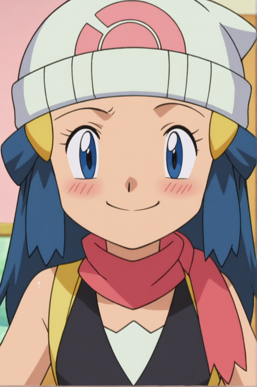 score_9, score_8_up, score_7_up,anime_source, source_anime, best background, detailed background, anime screencap,  Dawn, Main outfit, indoors, blush, smug, dynamic angle, dynamic pose, upper body, smile, happy, <lora:Dawn:0.8>