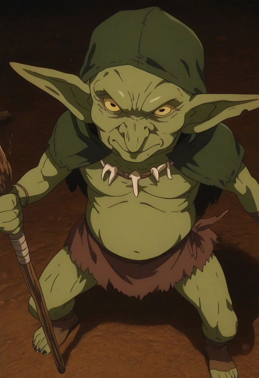 score_9, score_8_up, score_7_up, source_anime, anime screencap, Solo, anime, (Background: fantasy), Fantasy, solo, 1man, HD, Perfect-Details, perfect details, official art, HD, professional, anime, Goblin, Ugly, Ragged, savage, full body, tribal, goblin shaman, (elderly, skinny, frail, bony, wrinkly), voodoo, gaunt, dark green-gray skin, dark tattered hood, bone necklace, shaman staff, Dark, Edgy, dramatic, epic, evil, ominous