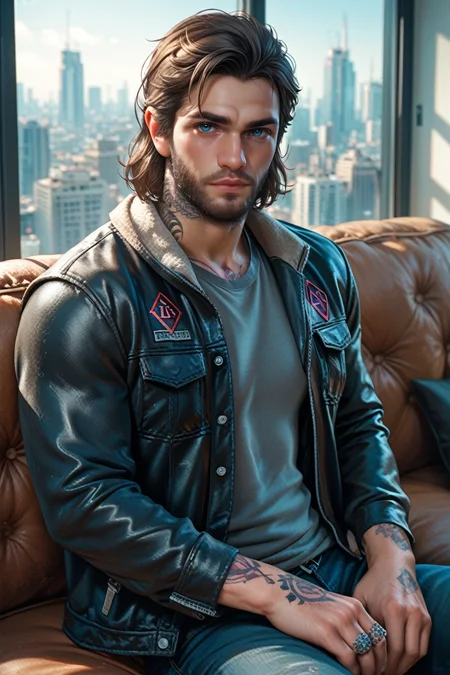 score_9, score_8_up, score_7_up, score_6_up
<lora:DGDeek:0.8>
DGDeek, 1boy, brown hair, blue eyes, beard, tattoo, looking at viewer, an upscale loft with industrial aesthetics, sharp business attire, large windows with city views, sitting on a leather couch with a confident look