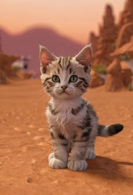 Durotar, desert, kitten, photorealistic, depth of field, <lora:Durotar-08:1.0>