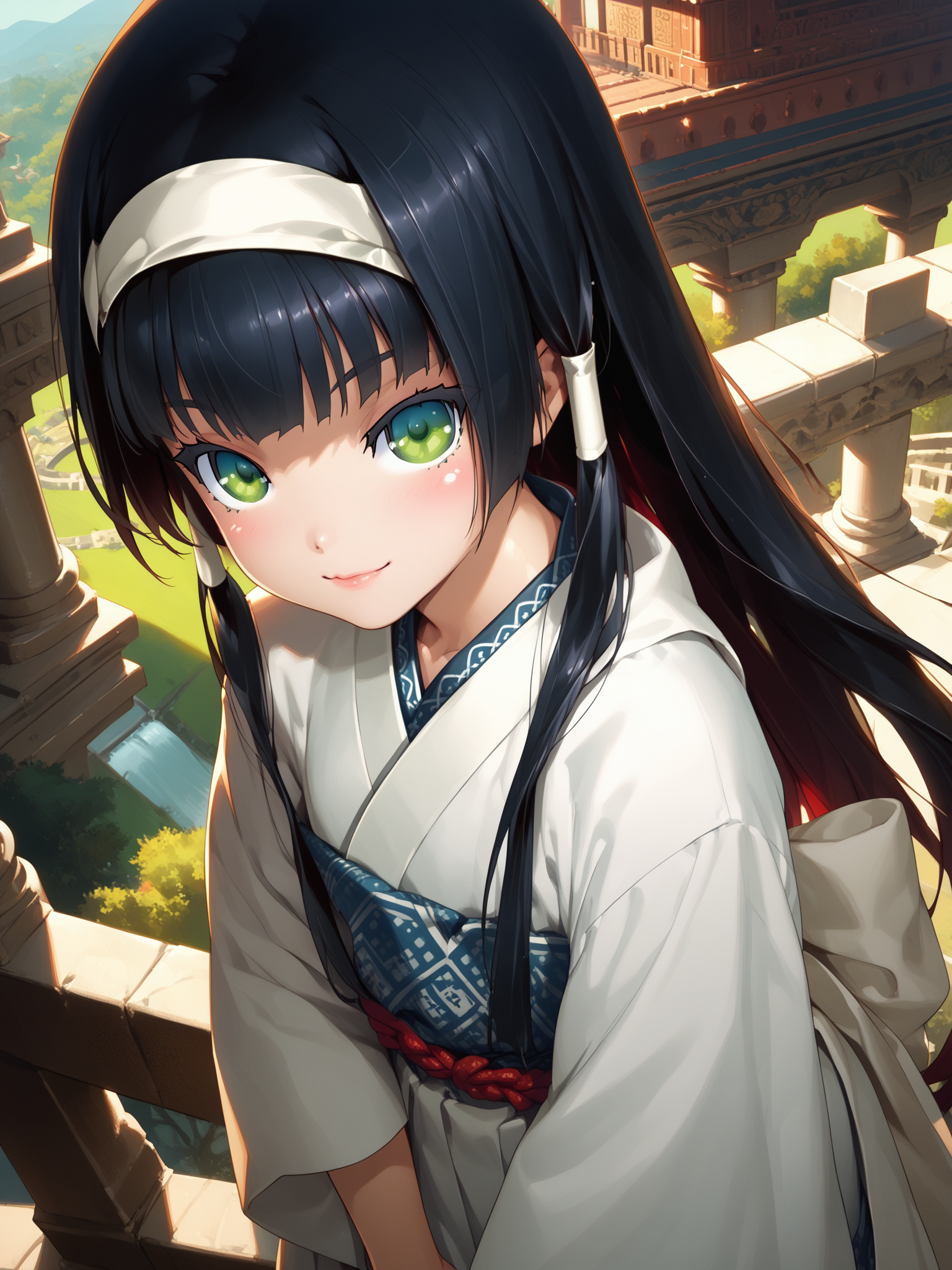 (cowboy shot, solo focus:1.2) <lora:happy_tentacle-renge-v0.2-000016:0.9>, ht_renge, hair tubes, white hairband, (petite:1.2), <lora:Shed_The_Skin's StS_age_slider_v1_initial_release:-1.5> ( :1.1) ( , , ( :1.2) , smile , (looking at viewer:0.6) :1) , (temple :1.2) (( from above :1.3) :0.8) score_9, score_8_up, score_7_up, score_6_up, score_5_up, score_4_up, ( :1) <lora:LUUNA's Lunas-NijiJourney-SDXL-B2:0.35>, nijijourney <lora:prgfrg23's Counterfeit-V3.0 Style SDXL_LoRA_Pony Diffusion V6 XL:0.5> <lora:mfcg's mfcgXL:0.12> <lora:reweik's gyokai(himehajime)_PonyXL_style_v01:0.14>