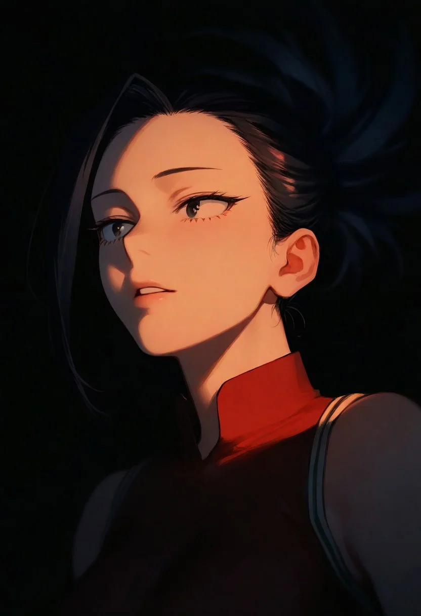 1girl,Momo Yaoyorozu (Boku no Hero Academia), solo, dark, light, masterpiece, best quality, very aesthetic, close up,  parted lips