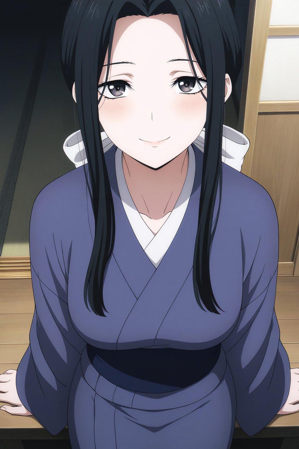 masterpiece, best quality, amazing quality, very aesthetic, absurdres, ultra detailed,
<lora:il_contrast_slider_d1 (ЦВЕТ КАРТИНКИ):-0.8> 
<lora:Shirayuki:0.8> shirayuki, 1girl,
portrait, smile,
view from above, body is visible, medium breasts are visible from under the shirt,,
blue kimono,
