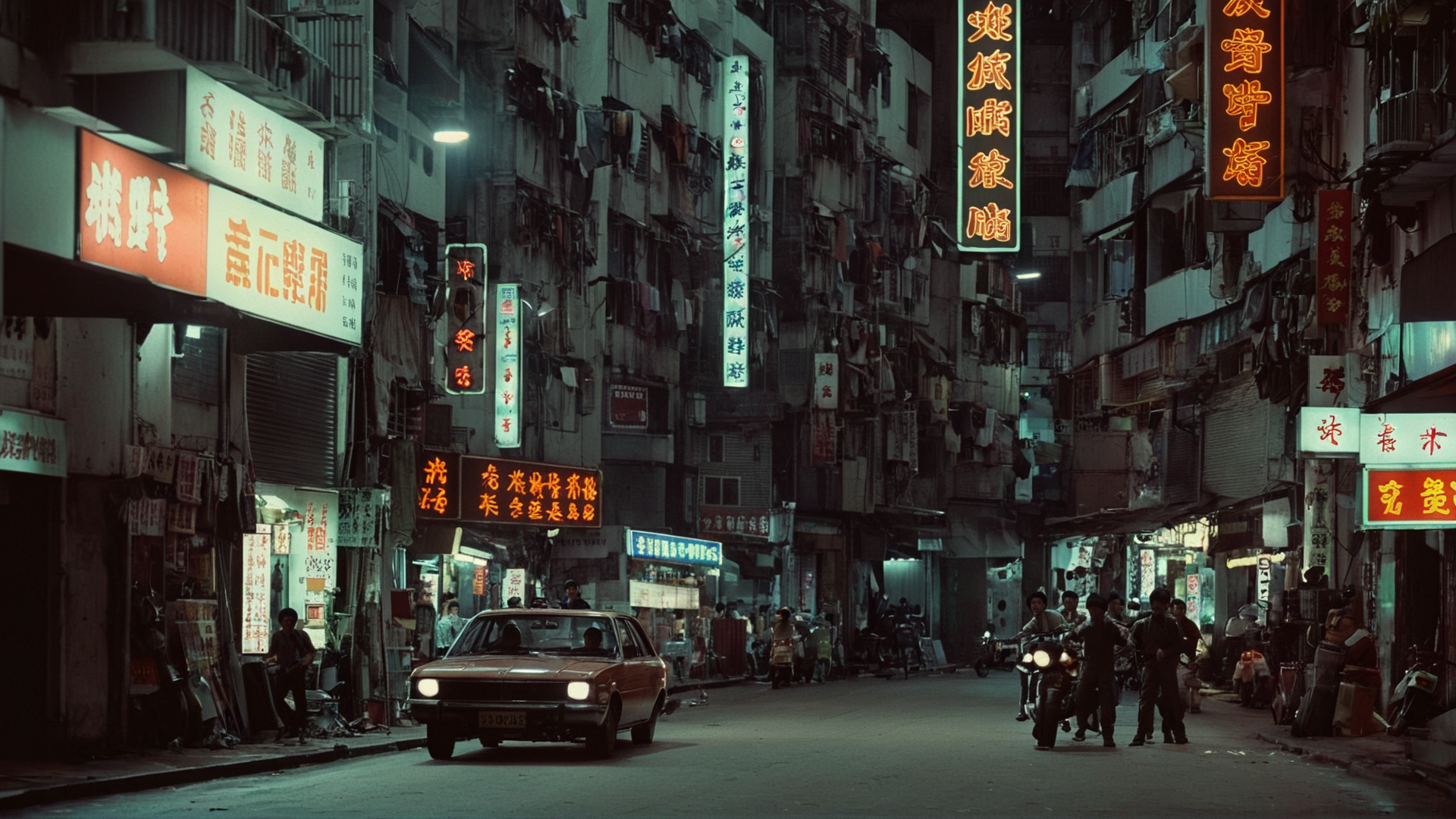 cinematic film still of  <lora:Unreal Engine style:0.3>
 <lora:detailed:0.3>
<lora:perfection style:0.3>
 <lora:Chiaroscuro Lighting Style:0.1>
 <lora:Fine art photography style:0.3>
 <lora:Hong Kong action cinema style:0.4>
In the 1980's In Hong Kong China a city street with neon signs and people walking,outdoors,multiple boys,night,ground vehicle,building,scenery,motor vehicle,city,sign,car,road,street,shop,neon lights,storefront,Asian,cinematic,action-themed,violence,aim,aiming,pointing,Kodak,Film style,movie style,film grain,film contrast,action packed,serious,stunt,Hong Kong action cinema style,Asian,cinematic,action-themed,violence,aim,aiming,pointing,Kodak,Film style,movie style,film grain,film contrast,action packed,serious,stunt,Hong Kong action cinema style, shallow depth of field, vignette, highly detailed, high budget, bokeh, cinemascope, moody, epic, gorgeous, film grain, grainy
