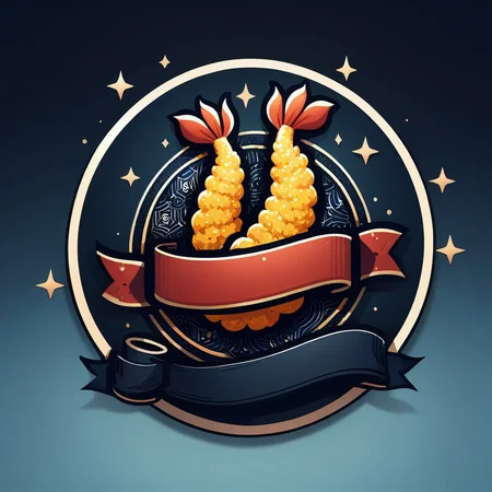 ribbon logo, (Masterpiece:0.9), best quality, (illustration, incredibly absurdres:0.95), ultra detailed, solo, sparkle, tempura, shrimp tempura, spots, portrait, concept art , a tempura cloth emblem, electric current, circle shape, vector graphics, hyperrealism, [(gradient background:1.4)::0.2], (kanoko \(pattern\) background:1.4), <lora:RibbonLogo_XL:1> <lora:aesthetic_anime_v1s:1.2>