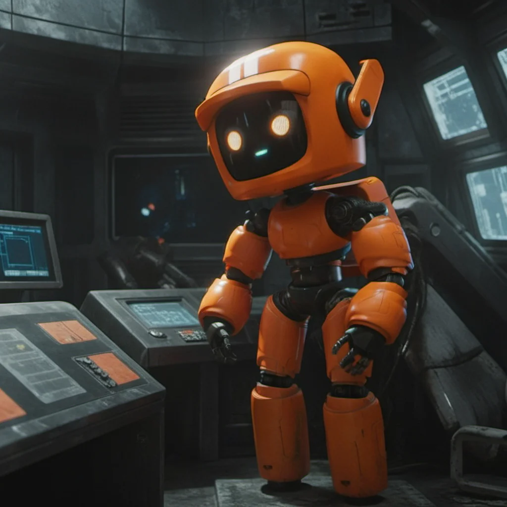 an orange robot, in a spaceship, cyberpunk, highly detailed, photography, ultra sharp, film, professional, 64k <lora:add-detail-xl:1.5> <lora:Orange Robot1024:0.7>