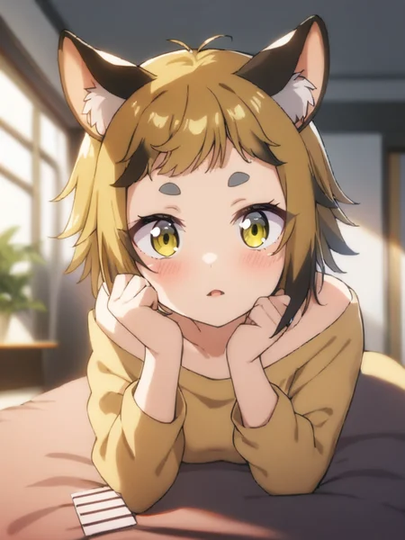 1girl, millie, (masterpiece, best quality, very aesthetic:1.2), source_anime, looking at viewer, on stomach, <lora:millie_the-new-gate:0.5>