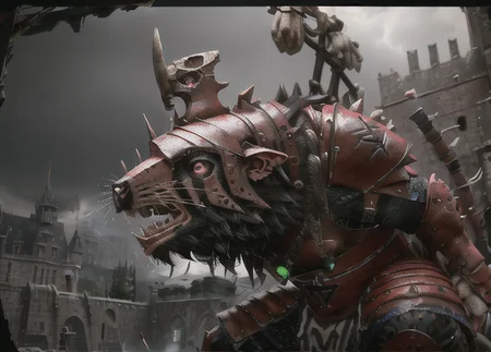 queek, aggressive look, detailed facial features, castle ruins in the background, raining ,wearing armor, toned, full-length photo, helm, 70mm lens, symmetrical,posing, monster,(small red areolas:1.2), athletic, sharp, textured skin, perfect body, 1boy, realistic, detailed, slim, (perfect fingers:1.2), amused, photographed by a Nikon Z7 II Camera,(high detailed skin:1.2),8k uhd, <lora:QueekV2:0.8>