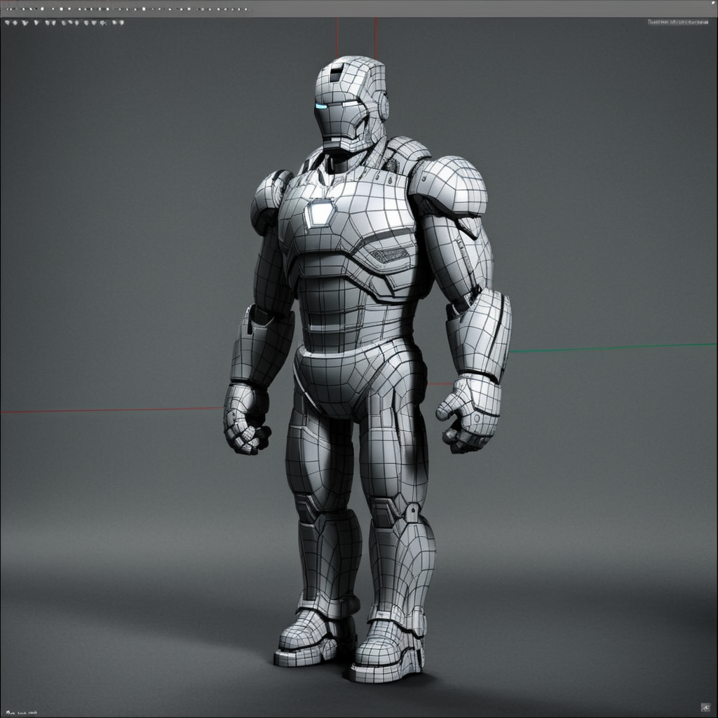 <lora:3dpolygonStyle:1>,3dm,monochrome,grey  grid color matching,Create a 3D animation style image of a iron man
