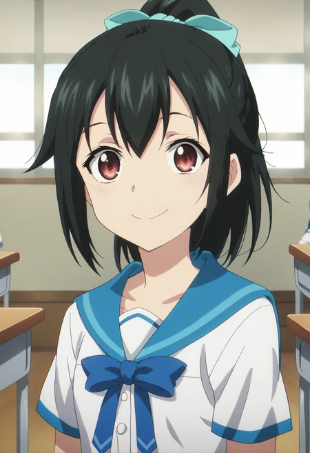 score_9, score_8_up, score_7_up, score_6_up, score_5_up, score_4_up , anime coloring ,BREAK source_anime, anime,screencap,
1girl, solo, nagisaa, white school shirt, blue bow, school uniform, serafuku, sailor collar, blue skirt, plaid skirt, <lora:PonyXL Nagisa Akatsuki V2:1>
indoors,classroom,
smile, looking at viewer, upper body