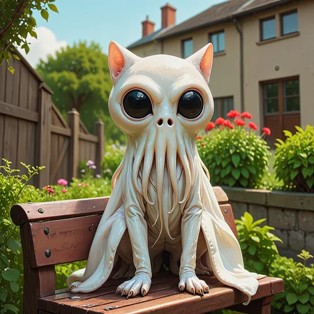 Cute. Squid face. A cat perched on a bench in the garden.
<lora:SquidFace01_CE_XL_300-OT:0.6> sqdfceCE_style