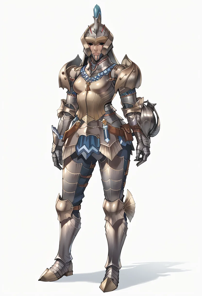(score_9:0.9),score_8_up,score_7_up,rating_safe,anime style,(zPDXL),(zPDXL3),<lora:Kushala Armor ponyXL v1:0.7>, kushala armor, full armor, solo, full body, 1girl, standing, white background, simple background, silver armored boots, silver armored gauntlets, silver breastplate, silver helmet, silver shoulder armor
