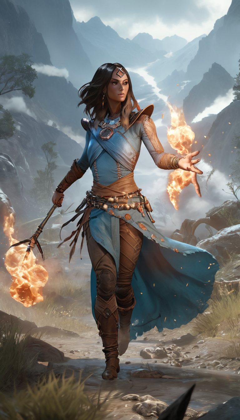 breathtaking Cinematic scene, hero view, d4s sorceress <lora:diablo_4_sorceress_v0.0.1:1>, action pose, nature, detailed background, masterpiece, best quality, high quality, absurdres . award-winning, professional, highly detailed