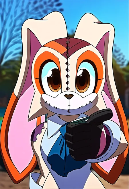 score_9, score_8_up, score_7_up,1 male,upper body, close up, pointing at viewer
, masterpiece, beautiful,solo, 1male, Ultideadpool,
AliceSoulCream, 1girl, animal ears, w rabbit ears, furry, rabbit girl, furry female, stitches, animal nose, large, expressive creepy white eyes, patchwork design on face, elongated ears, cream the rabbit, plush toy, doll, stitched-up face, stylized cartoon creature, stitched appearance, wide unsettling smile, washed up colors, sitched mouth, large stitched eyes, doll-like appearance with a mix of pink and cream colors
, red-and-black tactical suit, skintight, black padding on shoulders,black gloves,muscular build, standing, battle pose, outdoor,