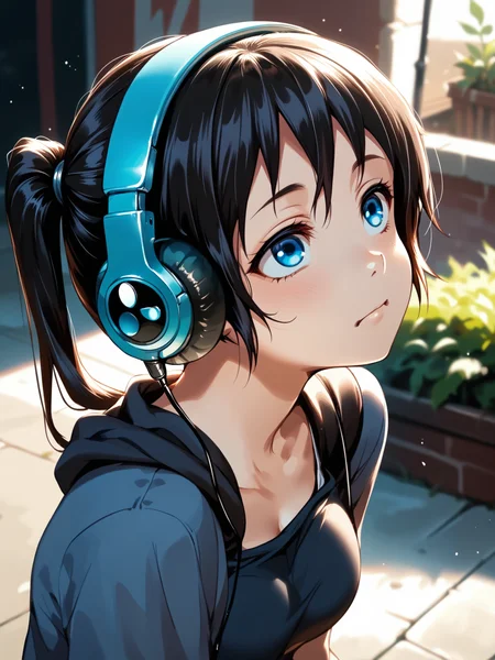 (solo focus, :1.2) <lora:happy_tentacle-mayu-v0.1-000033:1>, ht_mayu, headphones, blue eyes, medium breasts (petite:1.2), <lora:Shed_The_Skin's StS_age_slider_v1_initial_release:-1.15> ( :1.1) ( , , ( :1.2) , , looking up :1.1) , outdoors, vegetation, ( :1.1), , (dusk :0.6), , (:0.5), , (gothic architecture :0.8) (( from above :1.2) :0.8) score_9, score_8_up, score_7_up, score_6_up, score_5_up, score_4_up, ( [(realistic, photorealistic:1.3):(realistic:1.3):20] [(3d:1.2)::14] :1) <lora:LUUNA's Lunas-NijiJourney-SDXL-B2:0.35>, nijijourney <lora:prgfrg23's Counterfeit-V3.0 Style SDXL_LoRA_Pony Diffusion V6 XL:0.5> <lora:mfcg's mfcgXL:0.12> <lora:reweik's gyokai(himehajime)_PonyXL_style_v01:0.14>