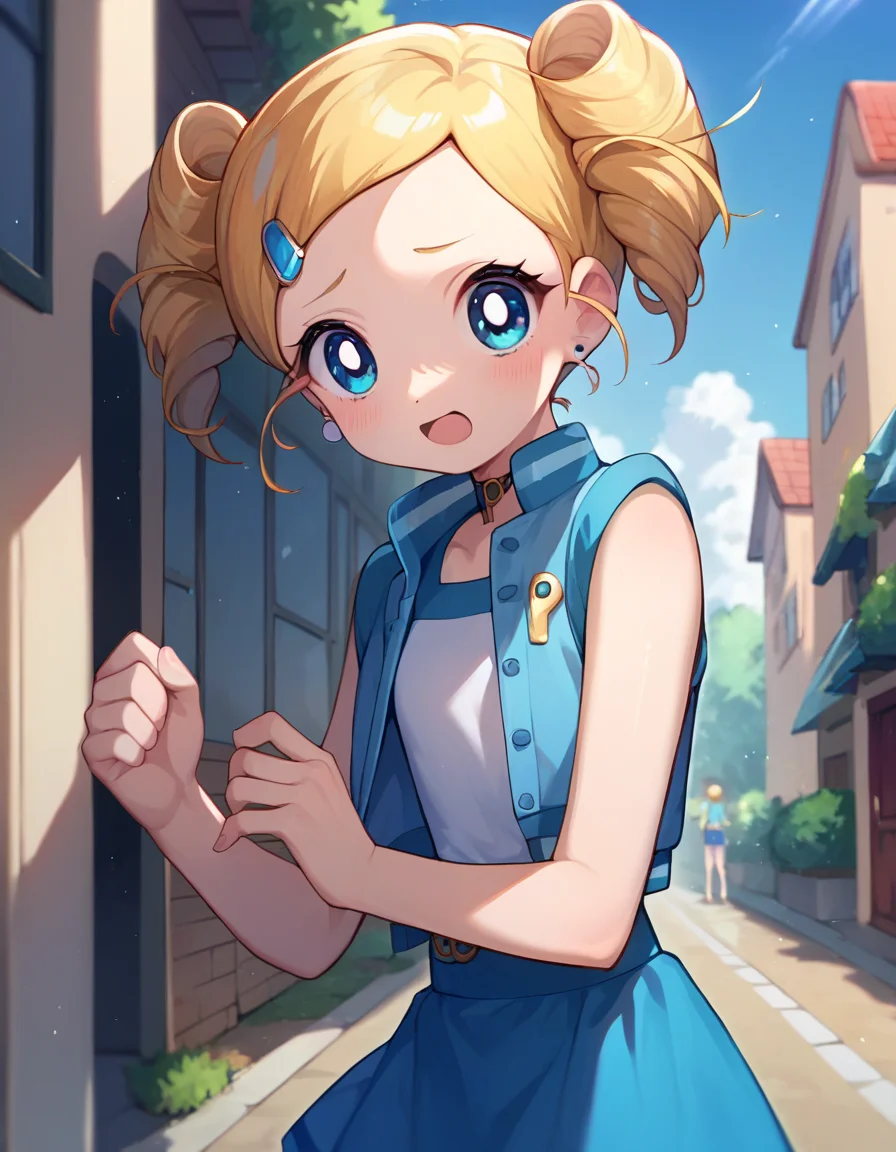 score_9, score_8_up, score_7_up, 1girl, source_anime, miyako transformation, blue skirt <lora:Miyako-50:1>