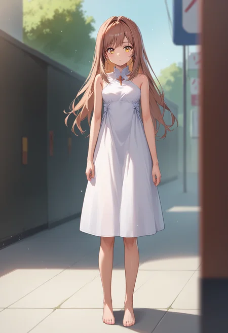score_9, score_8_up, score_7_up, source_anime,
BREAK
1girl, solo,
<lora:shiRapiHoodV1:1>, shirapidress, long hair, brown hair, bare shoulders, orange eyes, barefoot, white dress, bare arms, sleeveless dress,