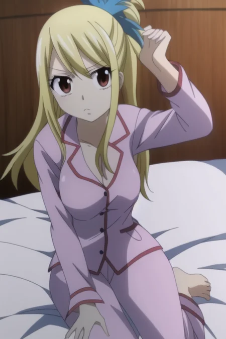 masterpiece, best quality, lucy4k-5000, looking behind, pajamas, bedroom