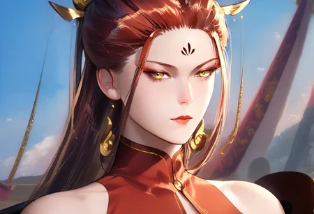 Xiyao, Xiyao dress, long hair, hair ornament, jewelry, forehead mark, perfecteyes, hyper detailed, hyper realistic, score_9, score_8_up, score_7_up, 8k, best quality, high quality, natural lighting, intricate, soft warm lighting, realistic, hyper realistic, Ultra HD quality ,
bedroom, standing, posing, from below, close-up,