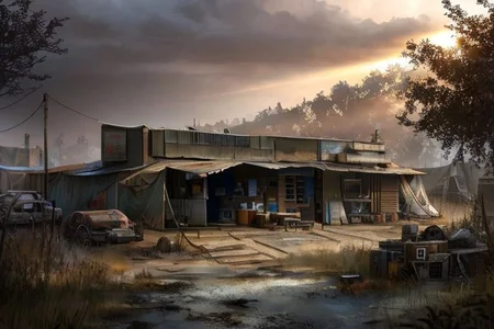 (masterpiece:1.2), (best quality,:1.2), 8k, HDR, ultra detailed, ((photorealistic)), professional light, cinematic lighting, fashion photography, ambient lighting, atmospheric effects, <lora:detail_slider_v4:3>, a small slaver camp in the Wasteland,   <lora:Wasteland-10:1>, style-rustmagic, epiCPhoto
