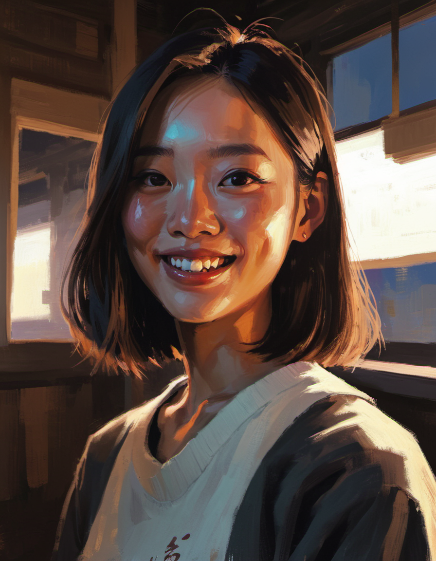 cinematic lighting, surreal painting, Asian, smile, instagram model posing, <lora:DiscoDeliriumXL-v1.2:1>