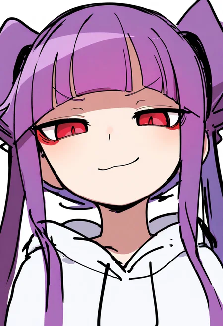 best quality, amazing quality, very aesthetic, absurdres, sketch,
BREAK
1girl, althea, purple hair, blunt bangs, twintails, long hair, red eyes,
solo, closeup, smug, looking at viewer, white hoodie, upper body, close-up, white background,
<lora:AltheaNoobXL_byKonan:1>, <lora:DoodleNoob_byKonanV2:1>
