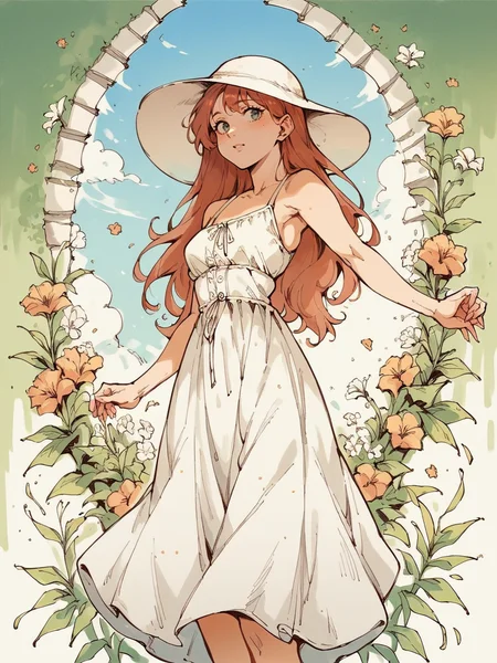 <lora:sk3tchw4t3rXLP2:0.7> sk3tchw4t3r, 1girl, long hair, sundress, flowers, score_9. score_8_up, score_7_up, score_6_up, score_5_up, score_4_up,